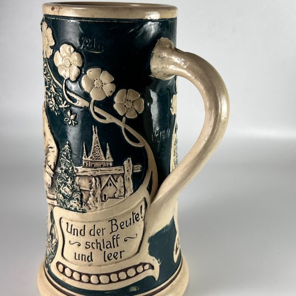 Vtg Lindenwirtin Beer Stein Mug Folk Song German Relief Stoneware .5L - Picture 4 of 12